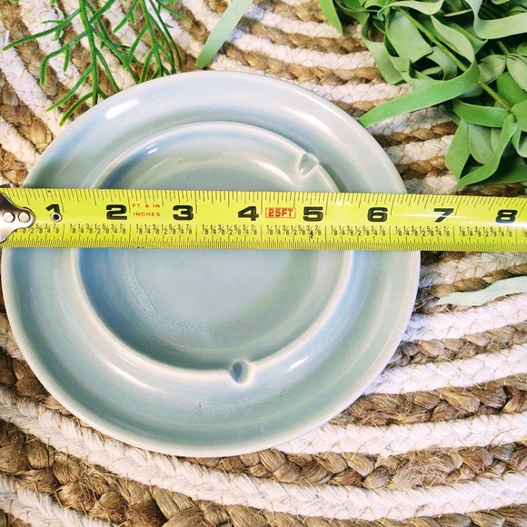 VINTAGE HYALYN 92 USA Porcelain Ashtray/Saucer Light Turquoise Cork Bottom 6.5" - Picture 6 of 6